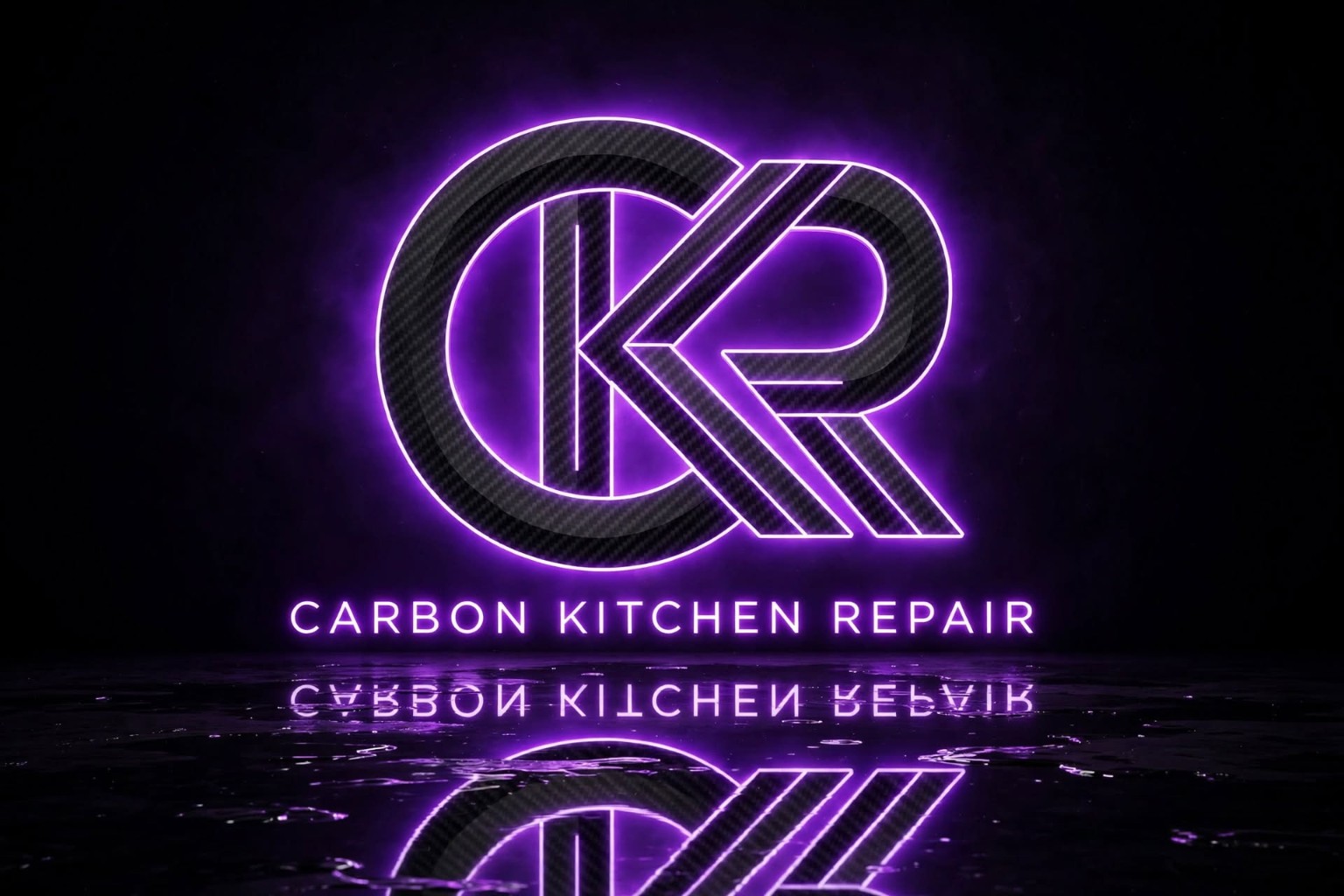 Carbon Kitchen Repair CKR logo illuminated in purple